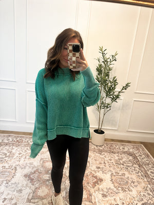 Falling Fast Oversized Cropped Sweater - Kelly Green