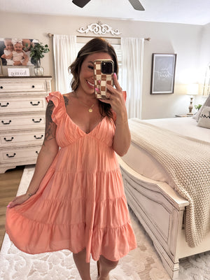 Good Graces Tiered Mini Dress - Coral