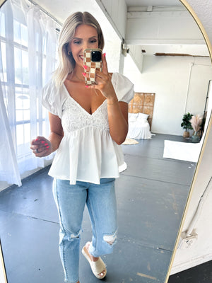 Talk It Through Puff Sleeve Top - White