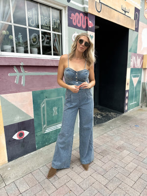 Call Me Darlin' Wide Leg Denim Overalls