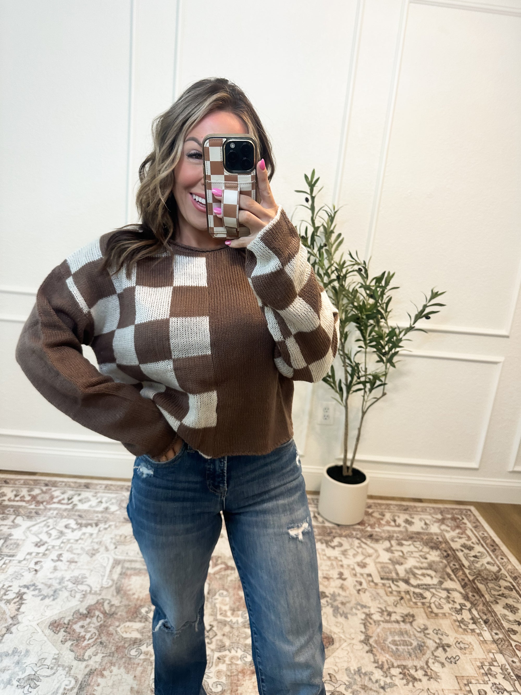 Match My Energy Checkered Sweater