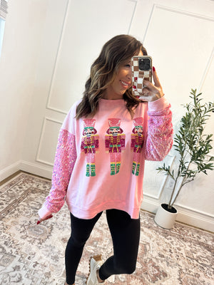 Nutcracker Embroidered Sequin Sleeve Pullover