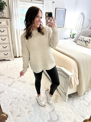 First To Know Waffle Knit Sweater - Beige