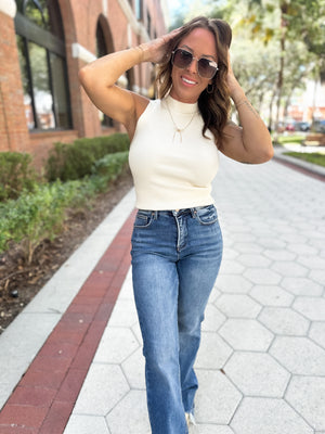 Figure You Out Mock Neck Sweater Top - Ivory