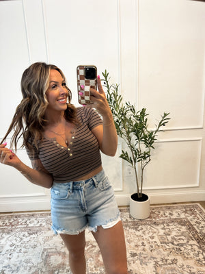 Tell The Truth Striped Crop Top - Taupe