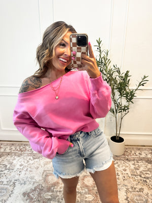 Hear Me Out Boat-Neck Cropped Pullover - Pink