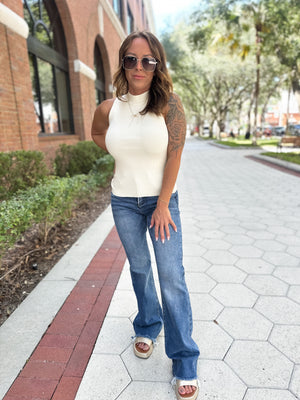 Figure You Out Mock Neck Sweater Top - Ivory