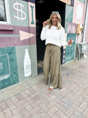 Just So You Know Wide Leg Pants - Olive