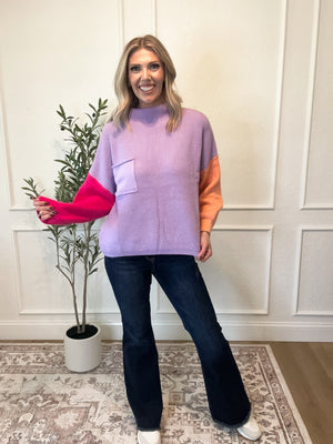 Starting Over Contrast Colored Sweater - Lilac