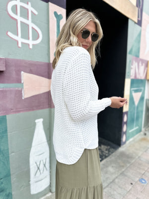 First To Know Waffle Knit Sweater - Ivory