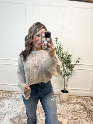 Feels Like Love Open Knit Cropped Sweater - Sand