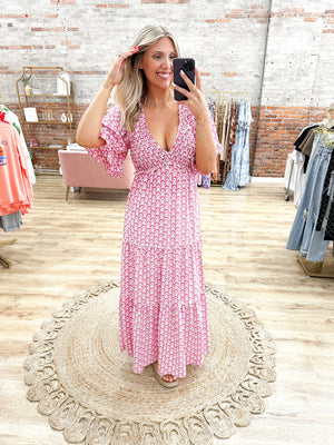 My Dream Date Flutter Sleeve Maxi Dress - Pink