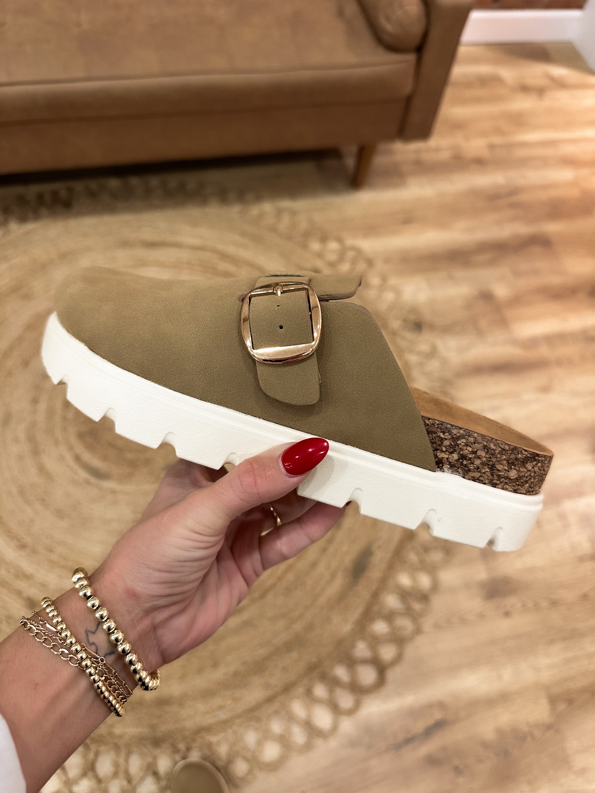 Oakley Platform Suede Clogs - Taupe