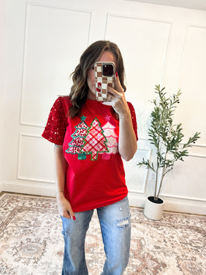 Festive Forest Sequin Top - Red