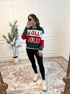 Holly Jolly Sequin Striped Sweater - Green