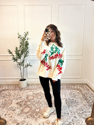 Christmas Tree & Ornaments Embroidered Pullover