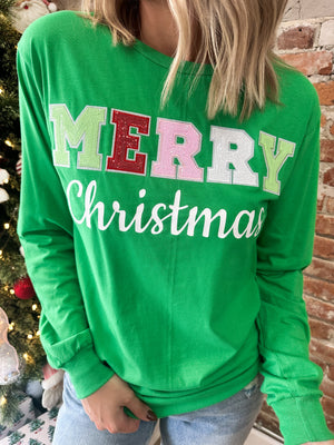 Merry Christmas Sequin Embroidered Tee