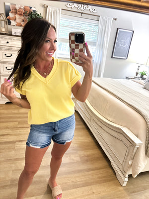 Walk In The Park Ribbed Top - Yellow