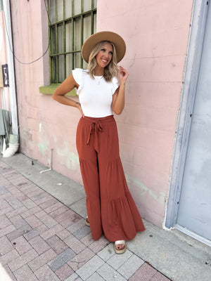 Just So You Know Wide Leg Pants - Rust