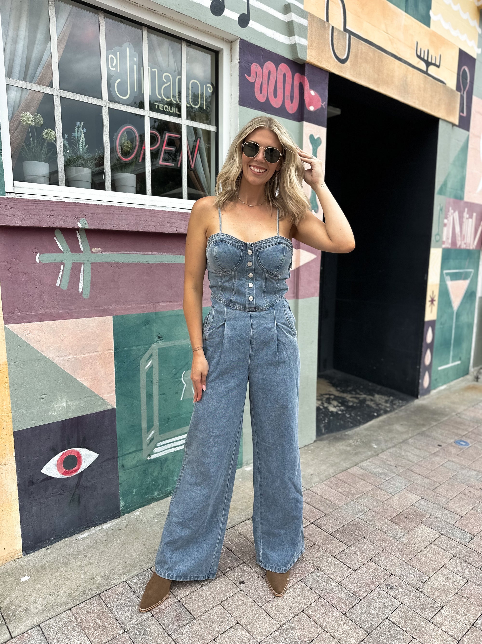 Call Me Darlin' Wide Leg Denim Overalls