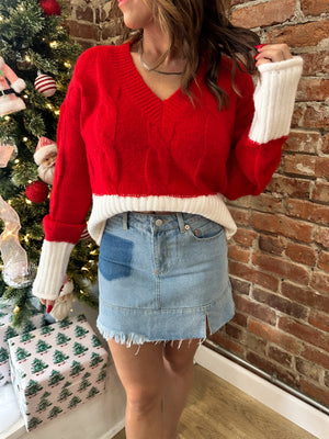 Made For More Cropped Sweater - Red/Ivory