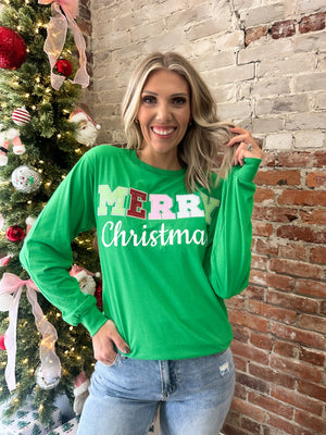 Merry Christmas Sequin Embroidered Tee