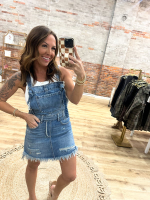 Out With The Girls Frayed Hem Overall Skirt