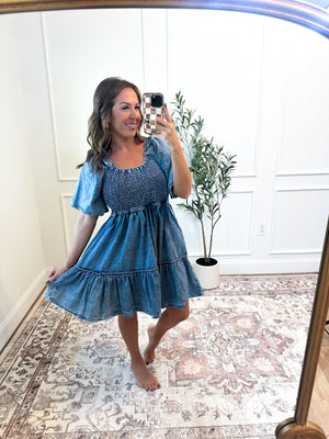 Raised On It Smocked Denim Dress