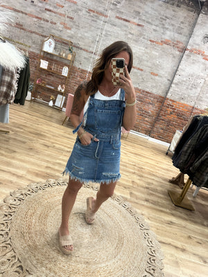 Out With The Girls Frayed Hem Overall Skirt