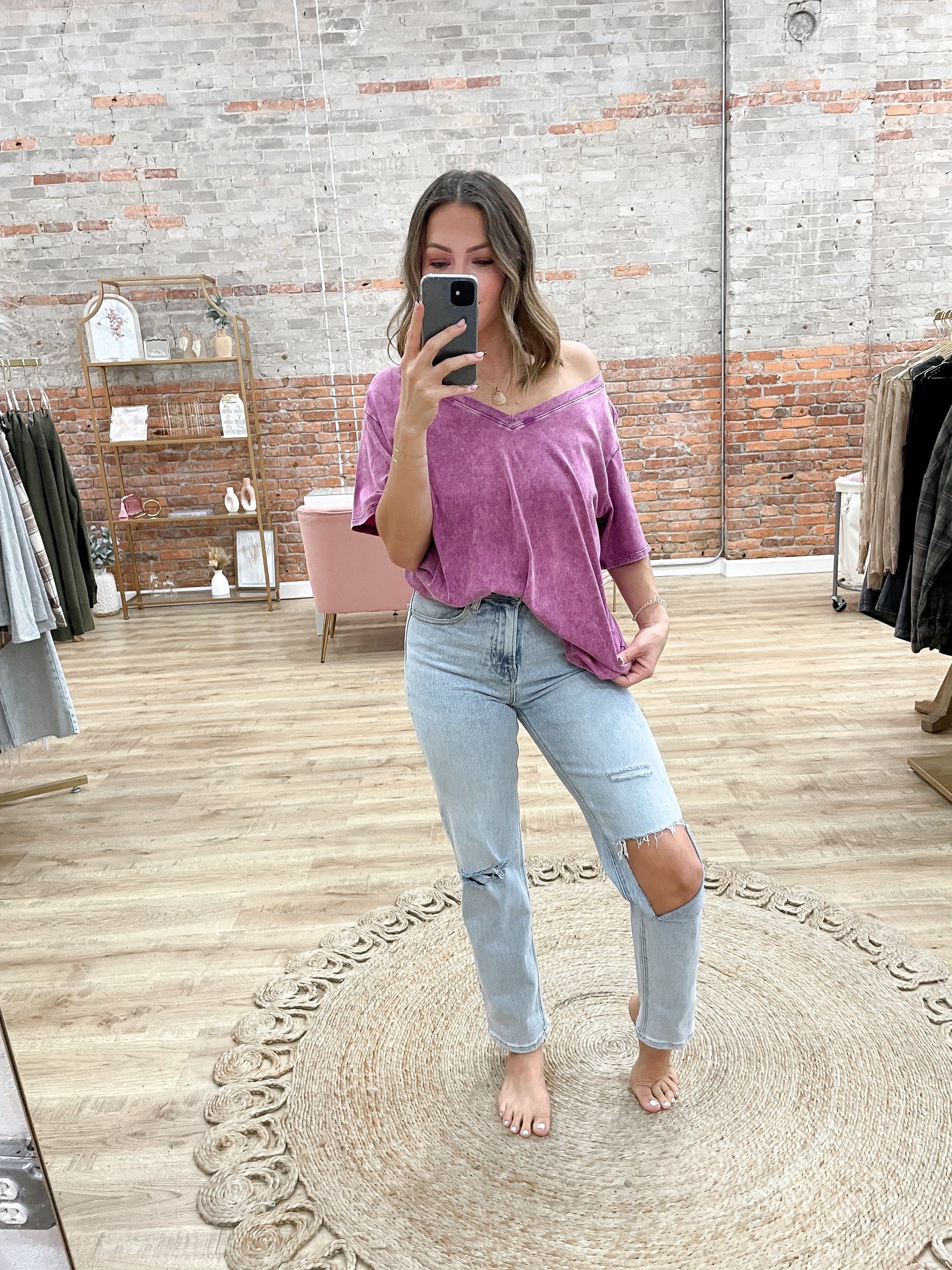 Loved By You Acid Wash Oversized Tee - Plum