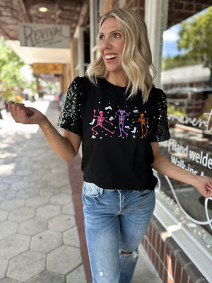 Cowgirl Skeleton Sequin Sleeve Top