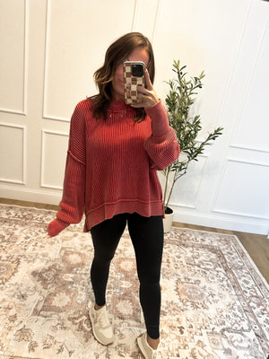 Falling Fast Oversized Cropped Sweater - Red