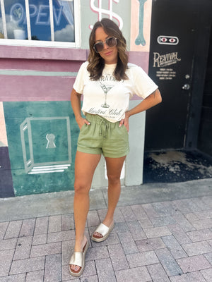 Meant To Be Cuffed Linen Shorts - Olive