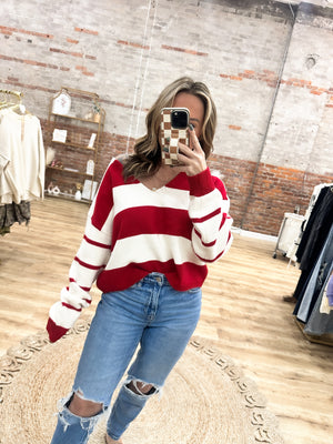 Candy Cane Lane V Neck Loose Sweater