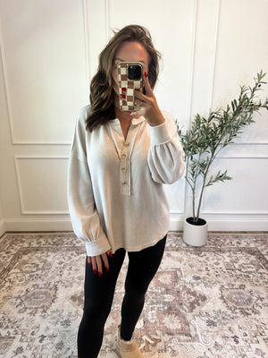 Let's Stick Together V-Neck Henley Top - Ivory