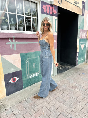 Call Me Darlin' Wide Leg Denim Overalls