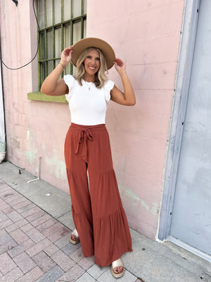 Just So You Know Wide Leg Pants - Rust