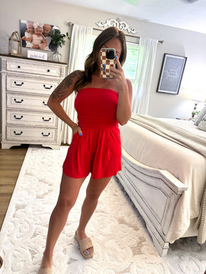 Chasing Happiness Strapless Romper - Red