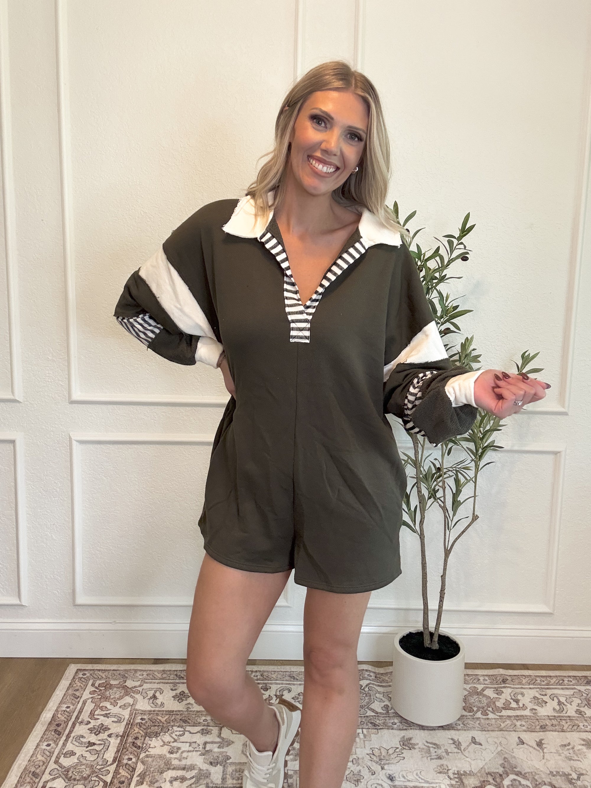 Getting Things Done Collared Flowy Romper