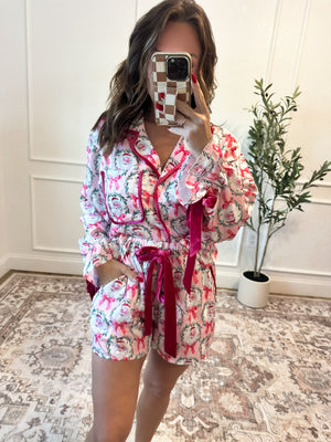 Naughty or Nice Satin Pajama Set - Pink QUICK PREORDER