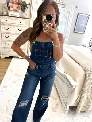 Send My Love Wide Leg Distressed Overalls