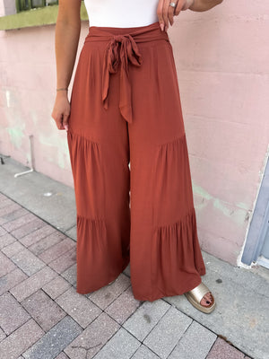 Just So You Know Wide Leg Pants - Rust