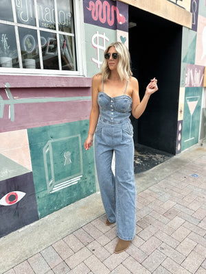 Call Me Darlin' Wide Leg Denim Overalls