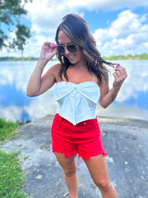 Thinking Out Loud Bow Detail Tube Top - White