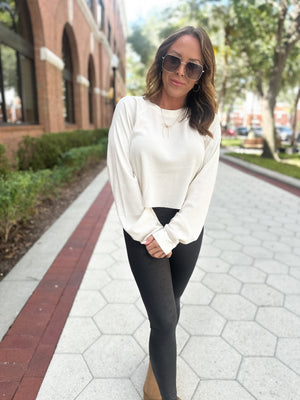 Clear To See Cropped Henley Top - Cream