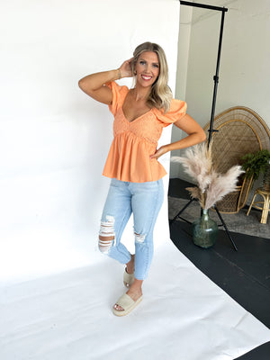 Talk It Through Puff Sleeve Top - Apricot