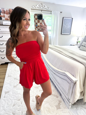 Chasing Happiness Strapless Romper - Red