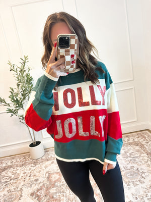 Holly Jolly Sequin Striped Sweater - Green