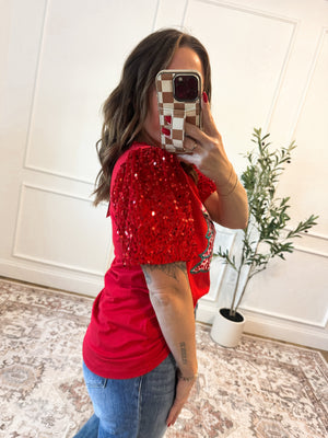 Festive Forest Sequin Top - Red