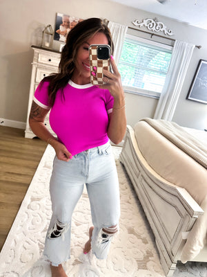 Showing Out Ribbed Smoothing Tee - Hot Pink